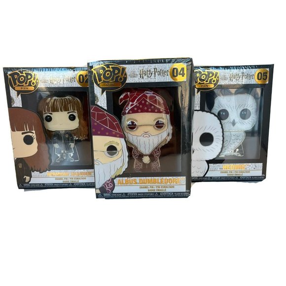 Funko Pop Harry Potter Pins NIB Set Of 3 Hermione Dumbledore Hedwig - Picture 1 of 9